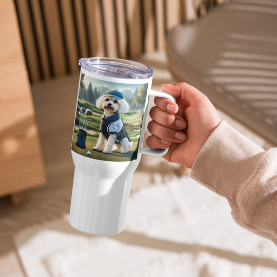 Cavachon Golfer- Travel mug with a handle v4