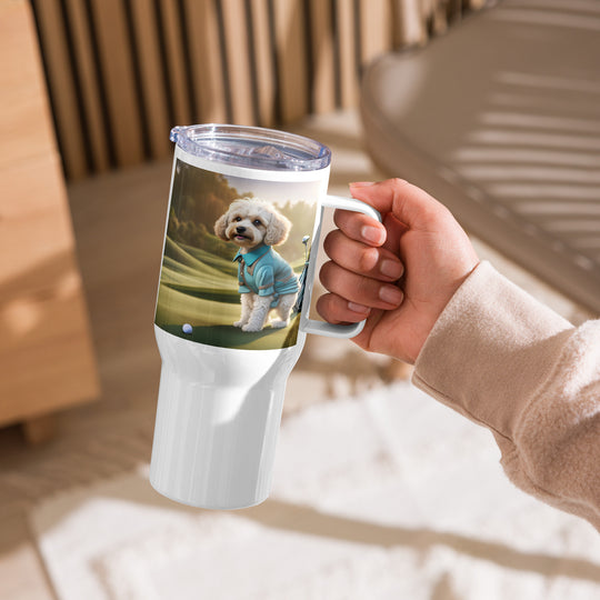 Cavapoo Golfer- Travel mug with a handle v4