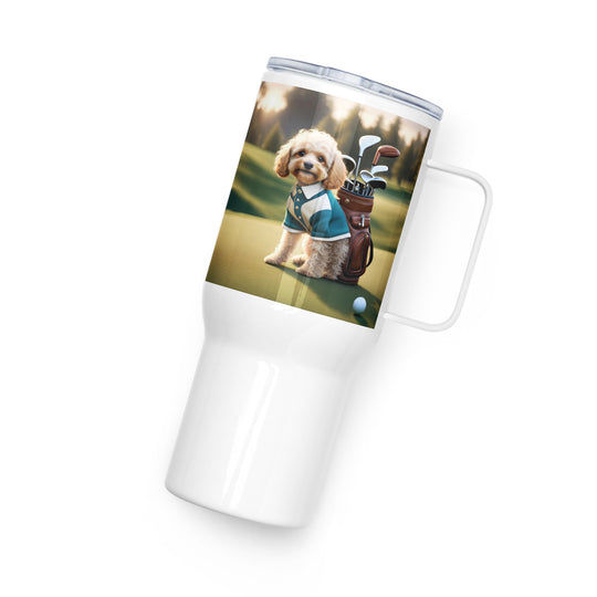 Cavapoo Golfer- Travel mug with a handle v8