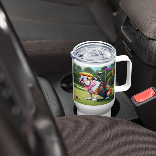 Catahoula Bulldog Golfer- Travel mug with a handle v5