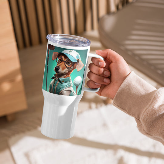 Chiweenie Golfer- Travel mug with a handle v5