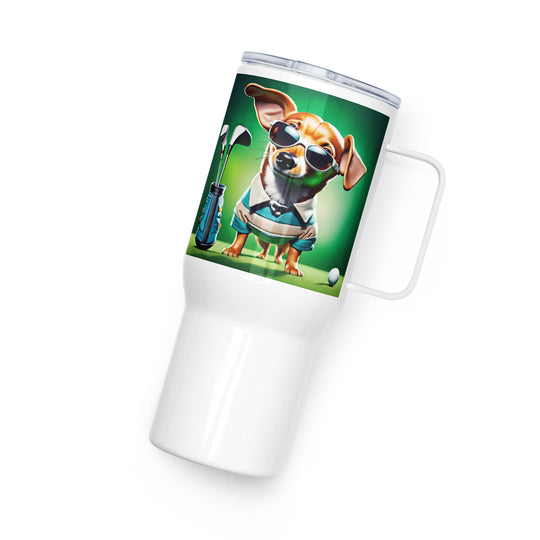 Chiweenie Golfer- Travel mug with a handle v6