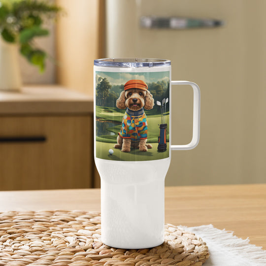 Cockapoo Golfer- Travel mug with a handle v2