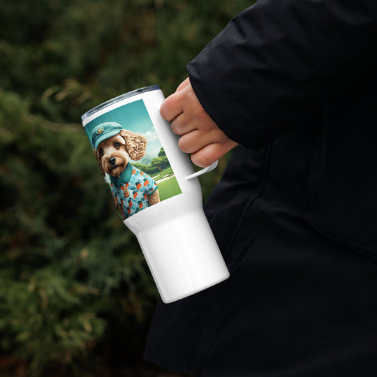 Cockapoo Golfer- Travel mug with a handle v3