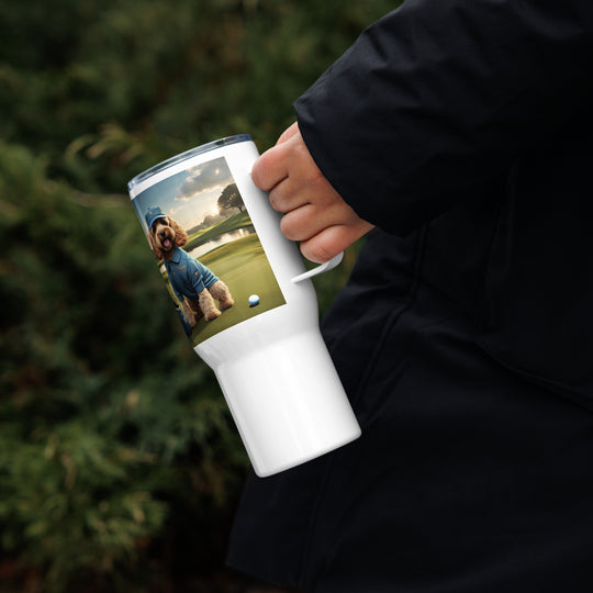 Cockapoo Golfer- Travel mug with a handle v6