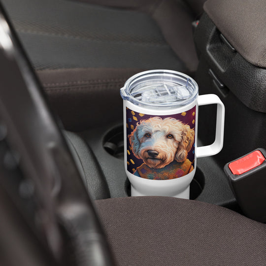 Goldendoodle- Travel mug with a handle v12