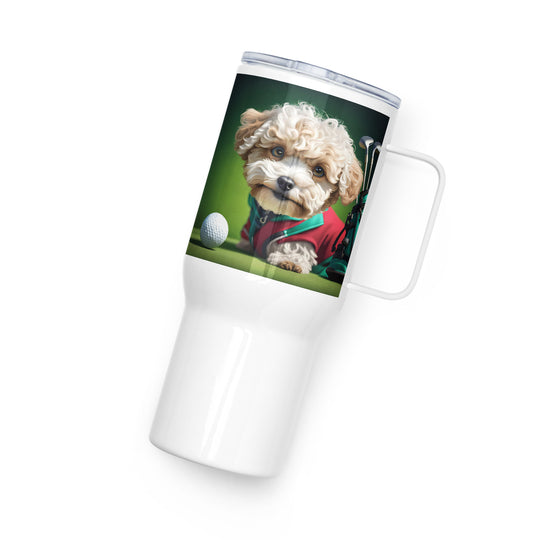 Maltipoo Golfer- Travel mug with a handle v9