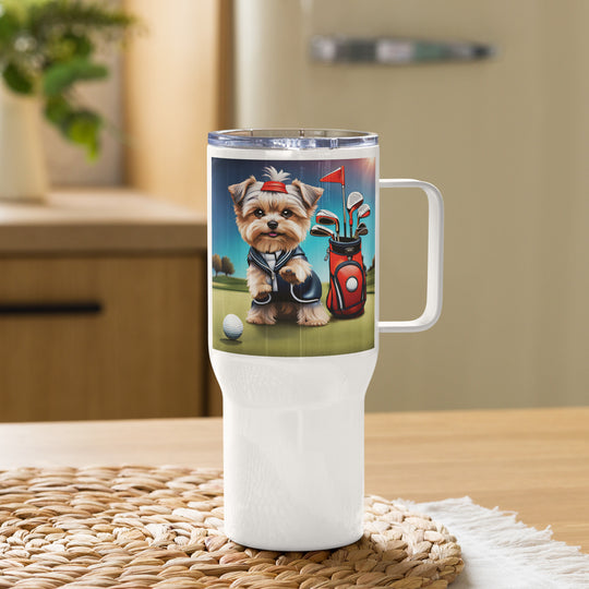 Morkie Golfer- Travel mug with a handle v2