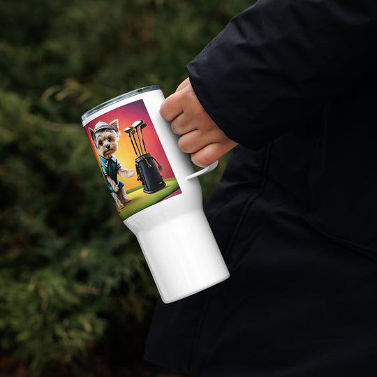 Morkie Golfer- Travel mug with a handle v5