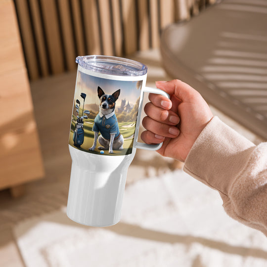 Texas Heeler Golfer- Travel mug with a handle v3