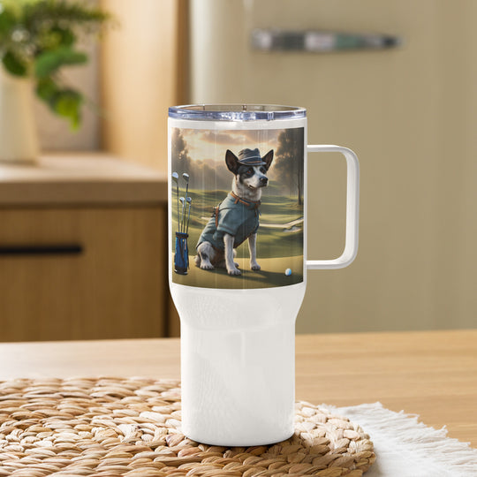 Texas Heeler Golfer- Travel mug with a handle v8