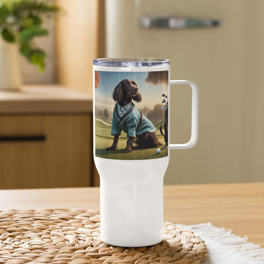 Sprocker Spaniel Golfer- Travel mug with a handle v3