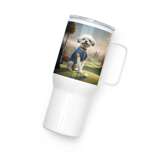 Pugapoo Golfer- Travel mug with a handle v7