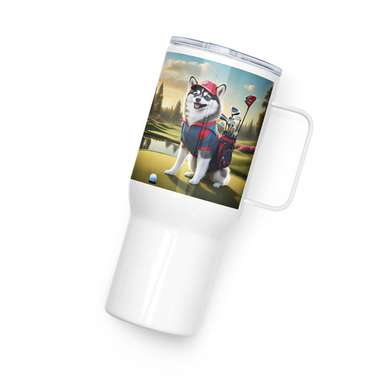 Pomsky Golfer- Travel mug with a handle v3