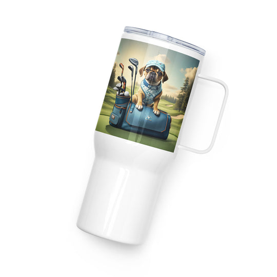 Puggle Golfer- Travel mug with a handle v2