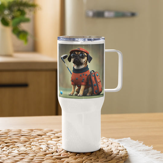 Puggle Golfer- Travel mug with a handle v4