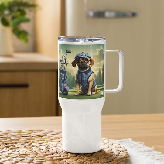 Puggle Golfer- Travel mug with a handle v7