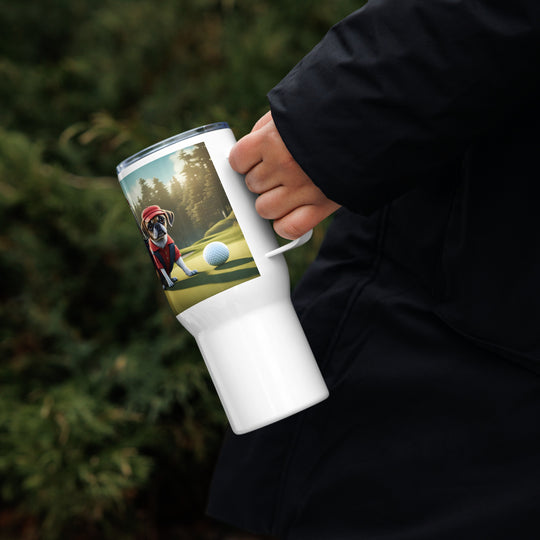 Puggle Golfer- Travel mug with a handle v9