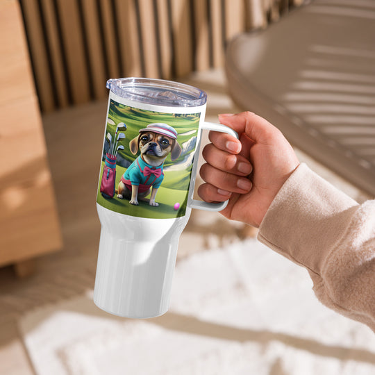 Puggle Golfer- Travel mug with a handle v10