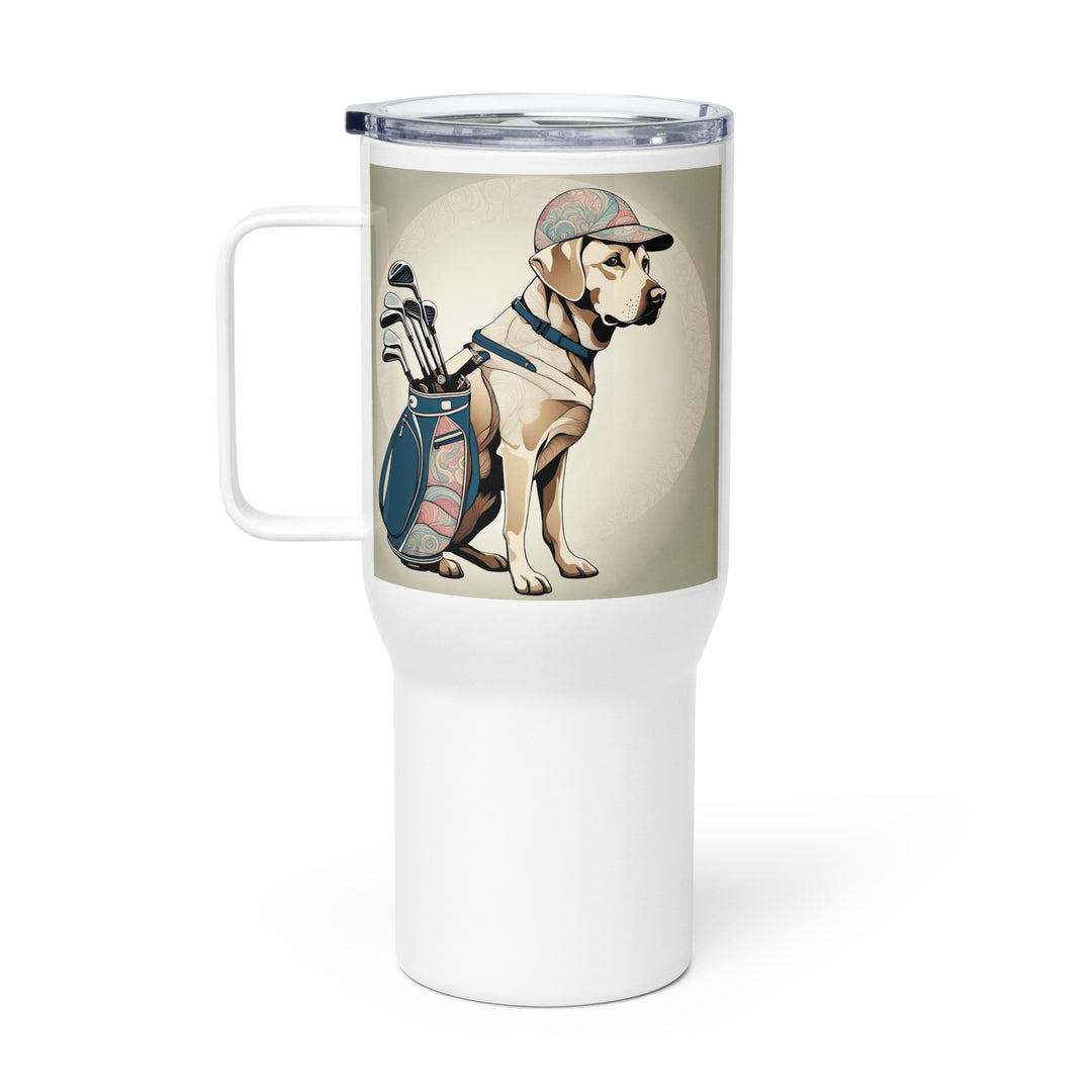 Travel mug with a handle-Labrador Retriever Golfer