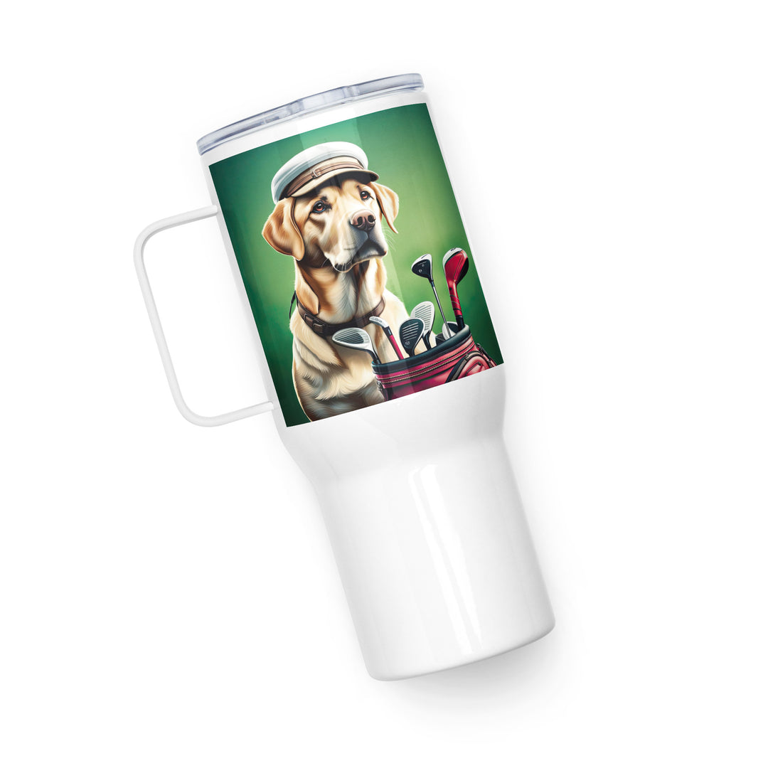 Travel mug with a handle-Labrador Retriever Golfer V7