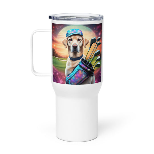 Travel mug with a handle-Labrador Retriever Golfer V13