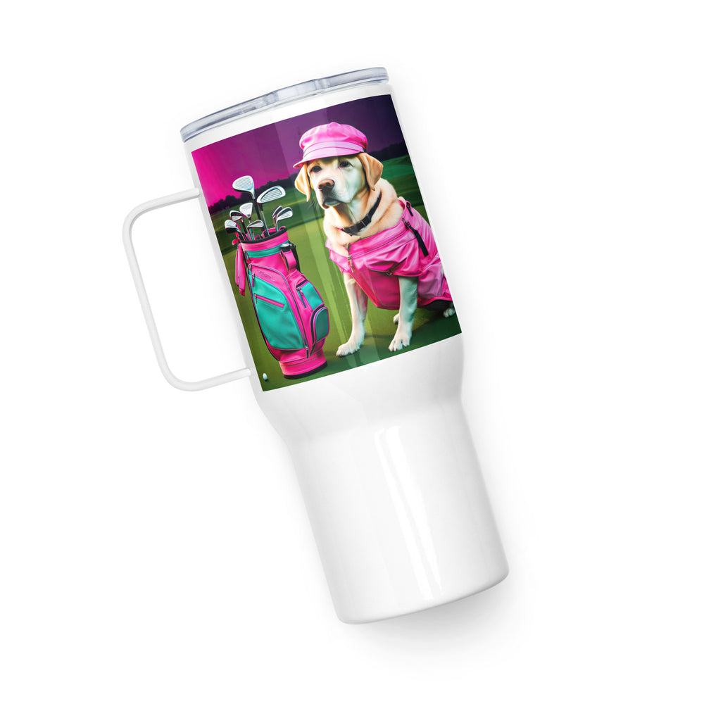 Travel mug with a handle-Labrador Retriever Golfer V18