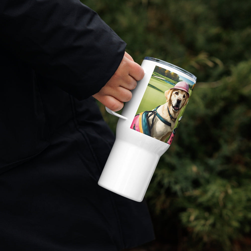 Travel mug with a handle-Labrador Retriever Golfer V20