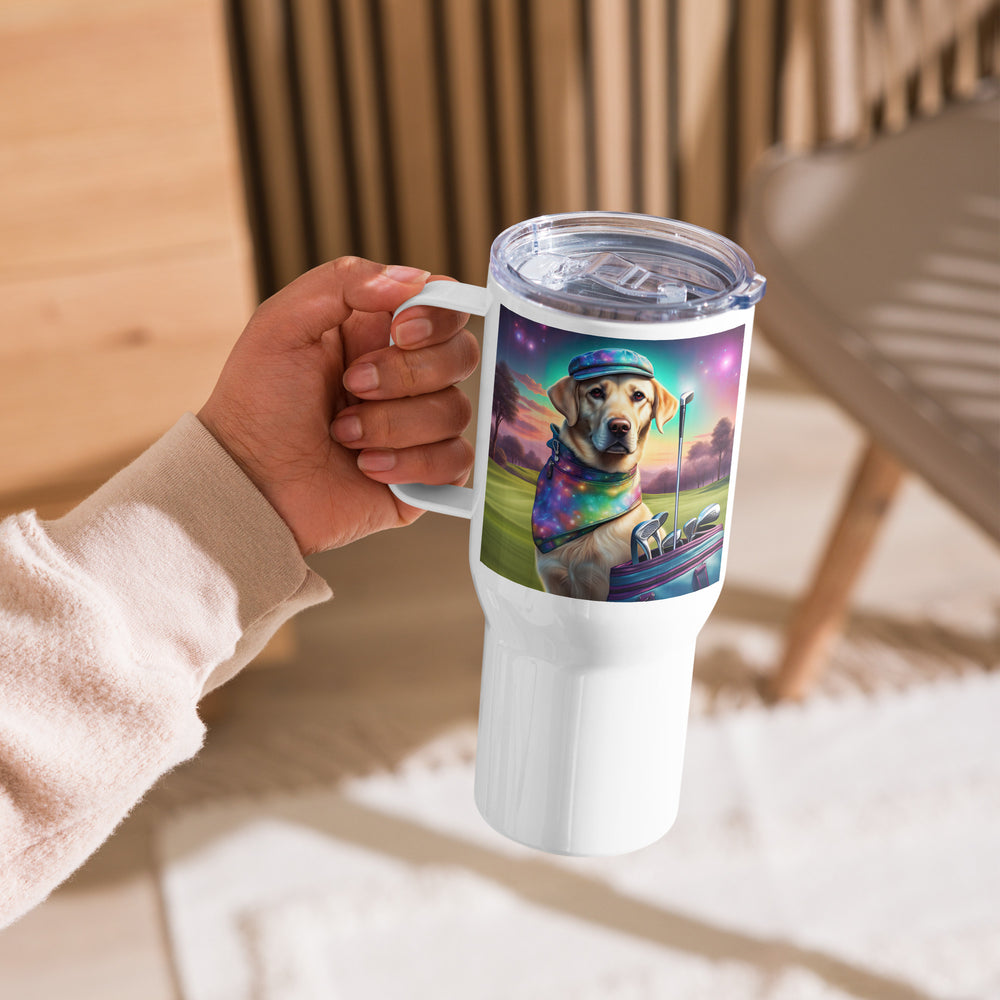 Travel mug with a handle-Labrador Retriever Golfer V22