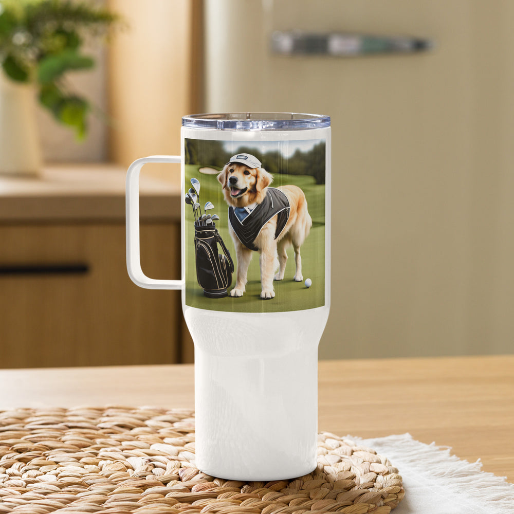 Golden Retriever Golfer- Travel mug with a handle V2