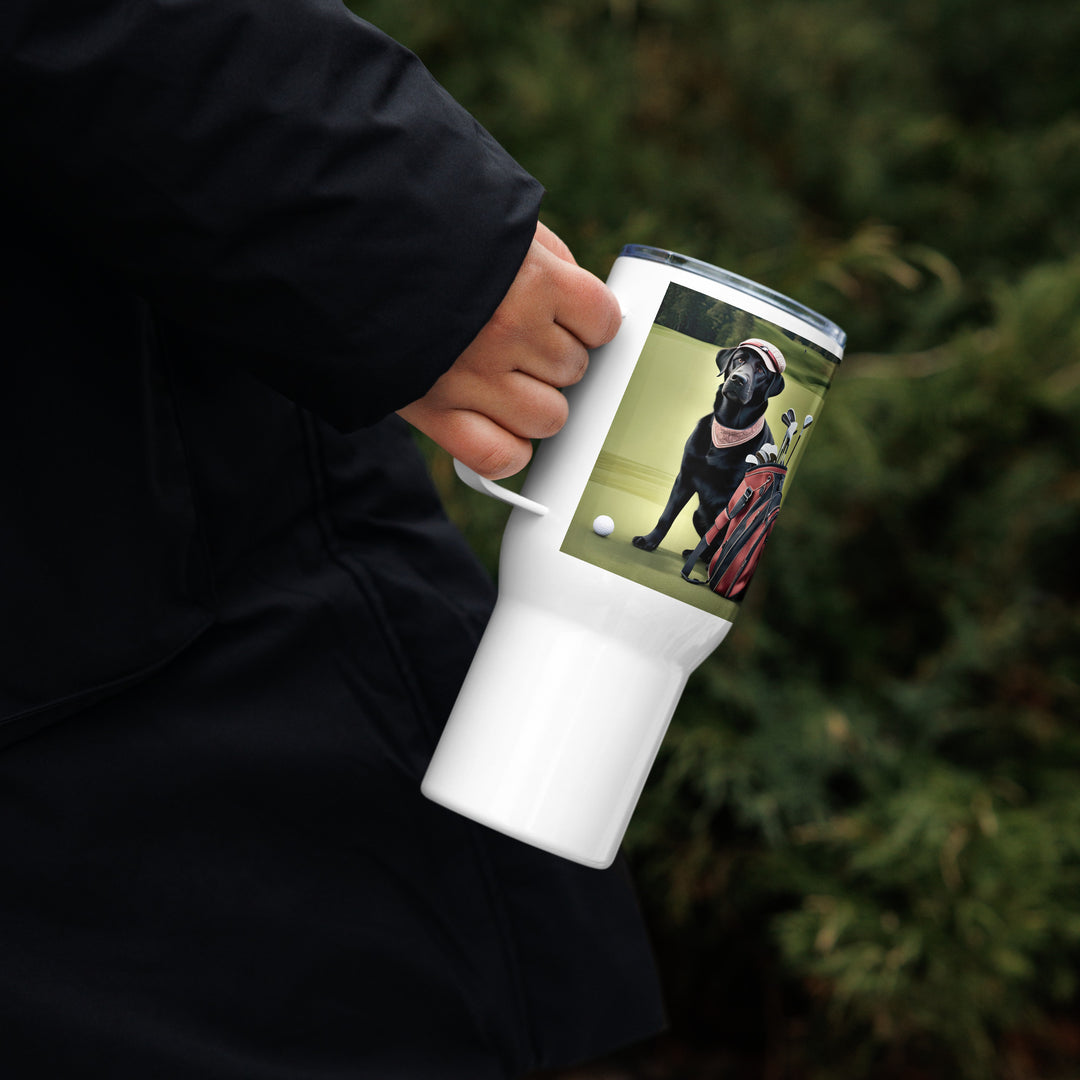 Golden Retriever Golfer- Travel mug with a handle v4