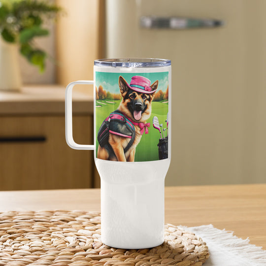 German Shepherd Golfer- Travel mug with a handle v2