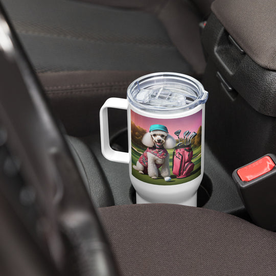 Poodle Golfer- Travel mug with a handle v2