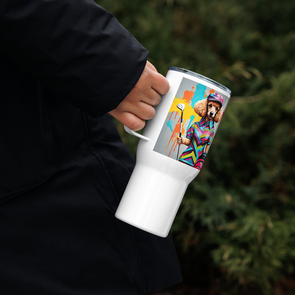 Poodle Golfer- Travel mug with a handle v3