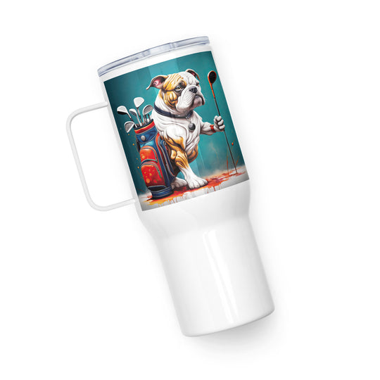 Bulldog Golfer- Travel mug with a handle v4