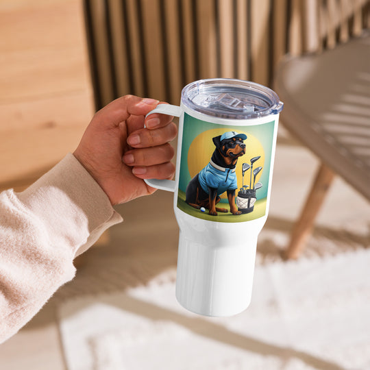 Rottweiler Golfer- Travel mug with a handle v3