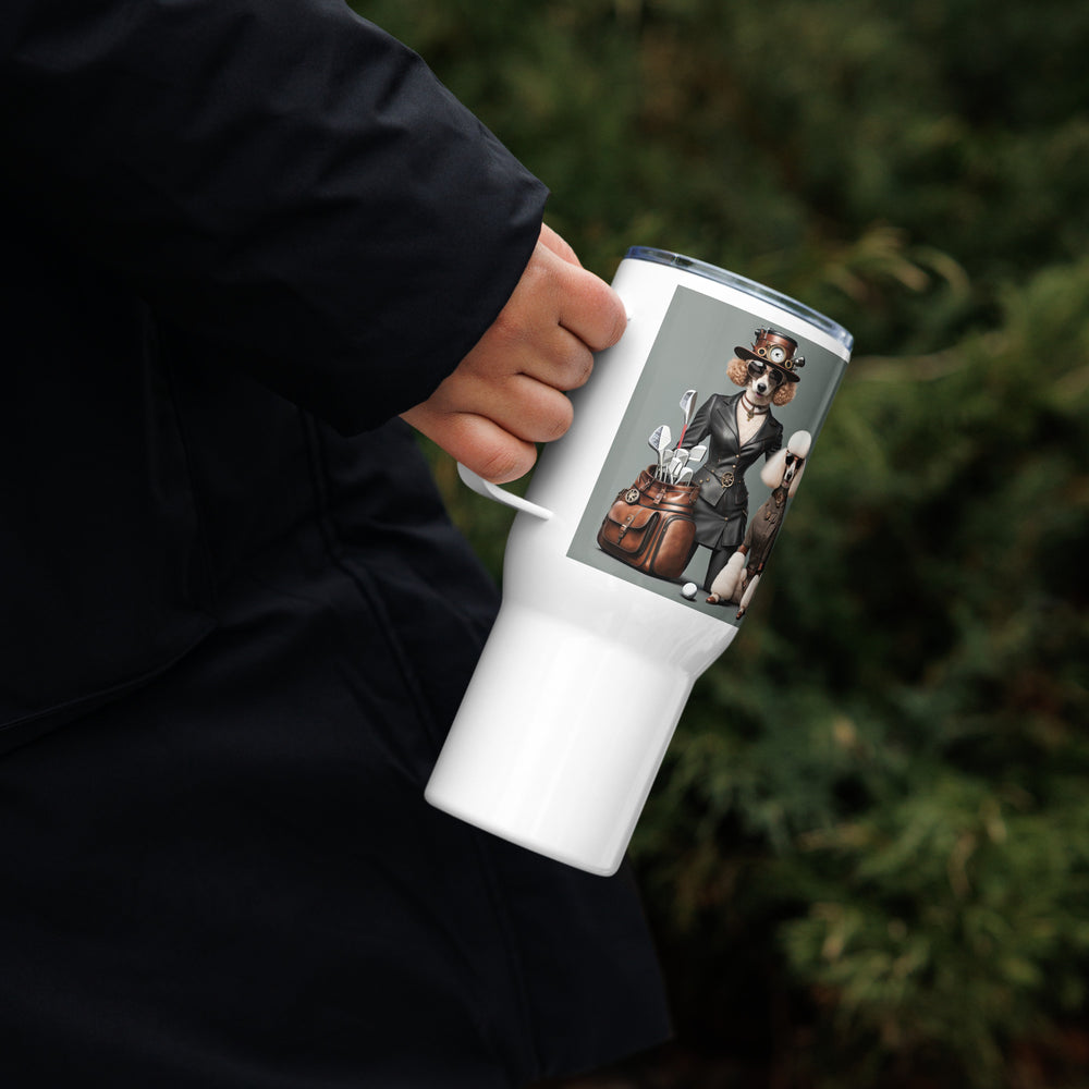 Poodle Golfer- Travel mug with a handle v5