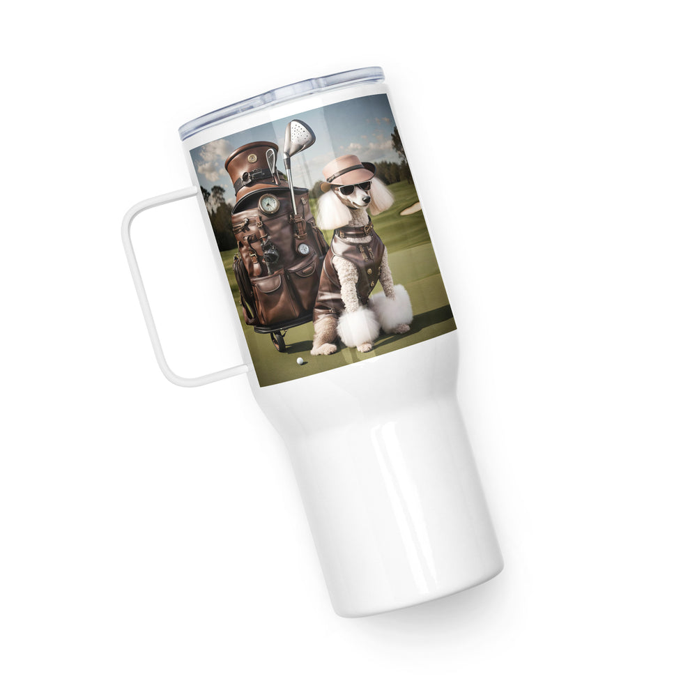 Poodle Golfer- Travel mug with a handle v6