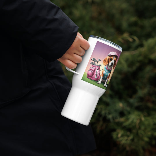 Beagle Golfer- Travel mug with a handle v3