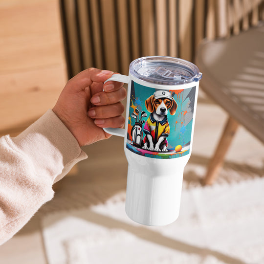 Beagle Golfer- Travel mug with a handle v4