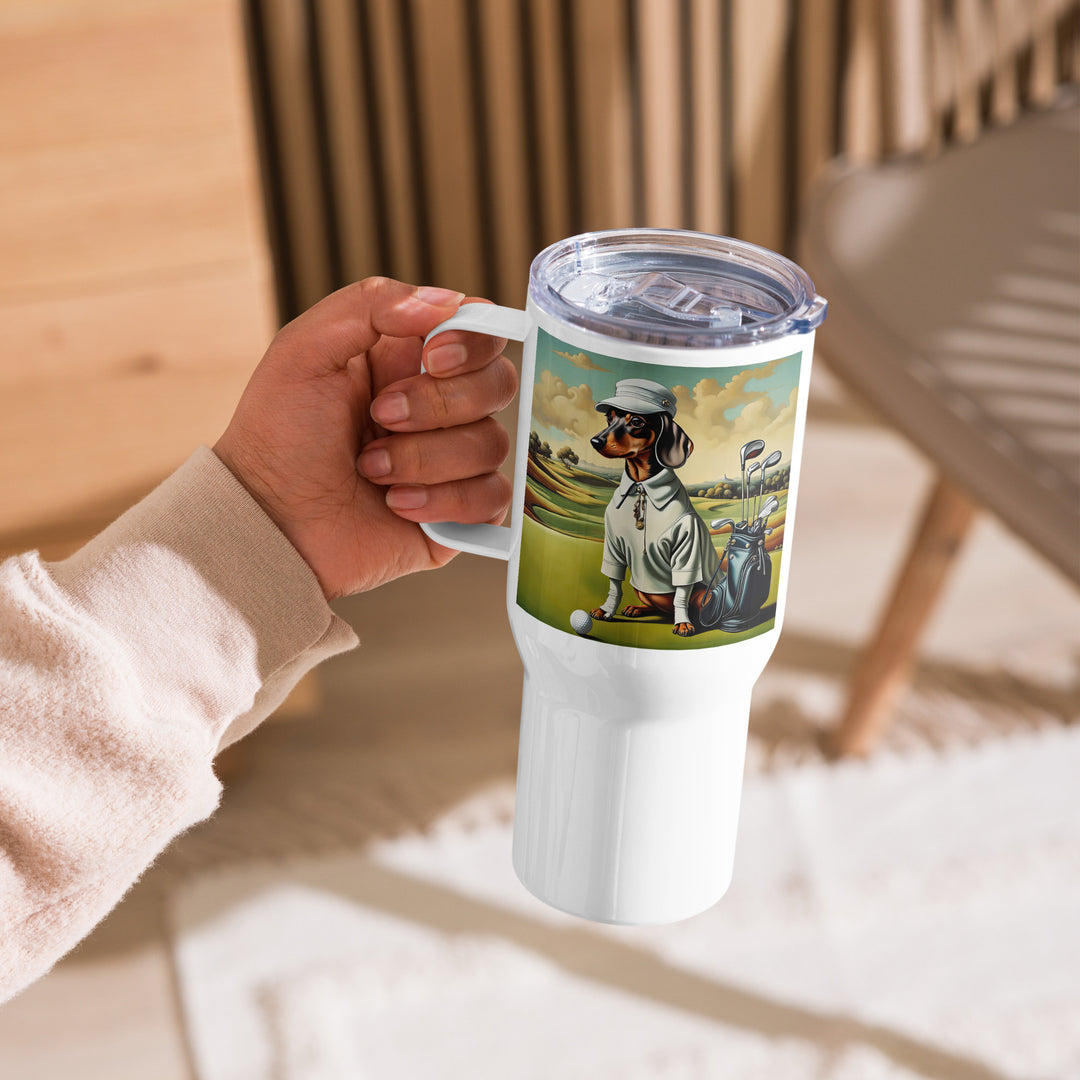 Dachshund Golfer- Travel mug with a handle v3