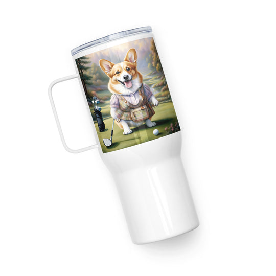 Pembroke Welsh Corgi Golfer- Travel mug with a handle v3