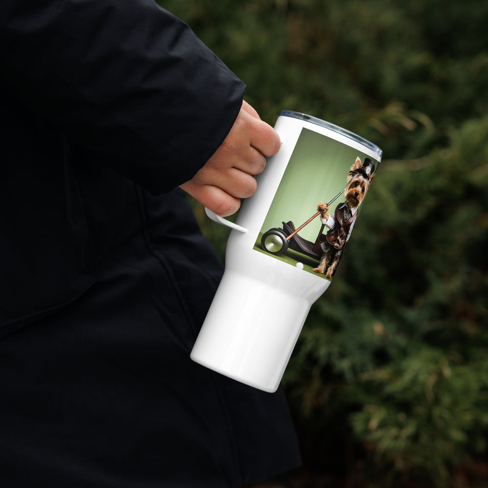 Yorkshire Terrier Golfer- Travel mug with a handle v4