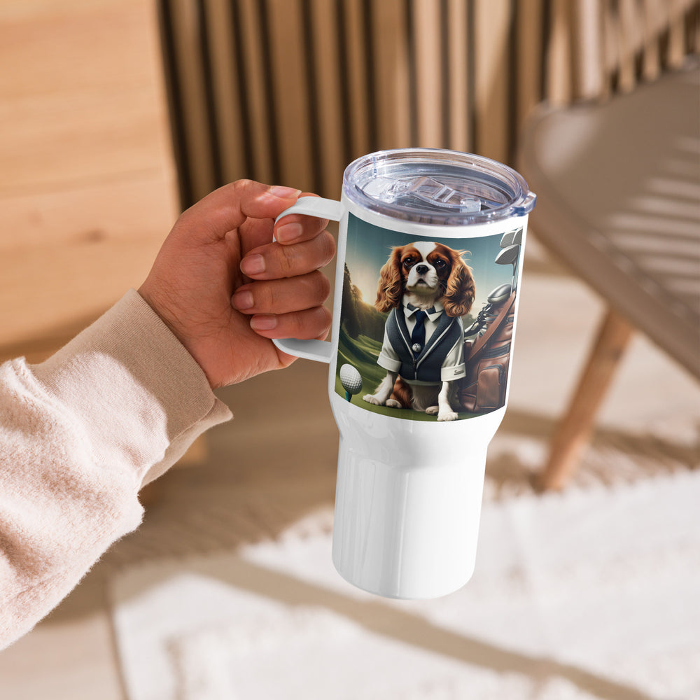 Cavalier King Charles Spaniel Golfer- Travel mug with a handle v3