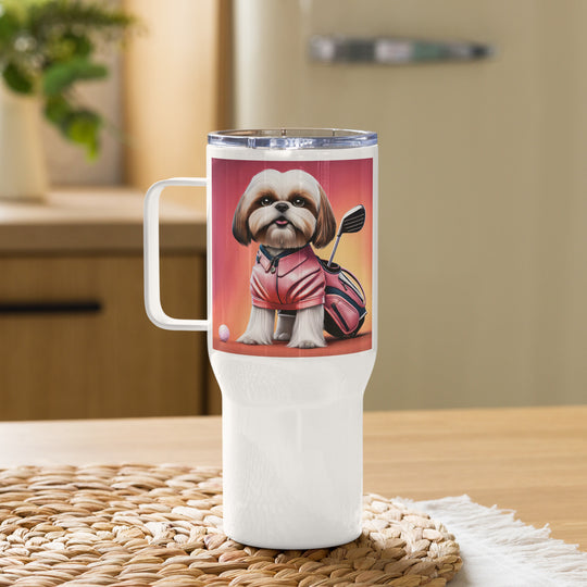 Shih Tzu Golfer- Travel mug with a handle v2