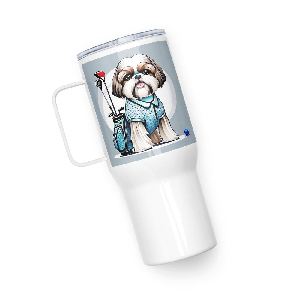 Shih Tzu Golfer- Travel mug with a handle v3