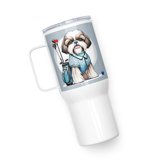 Shih Tzu Golfer- Travel mug with a handle v3