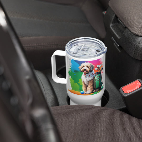 Bernedoodle Golfer- Travel mug with a handle v3