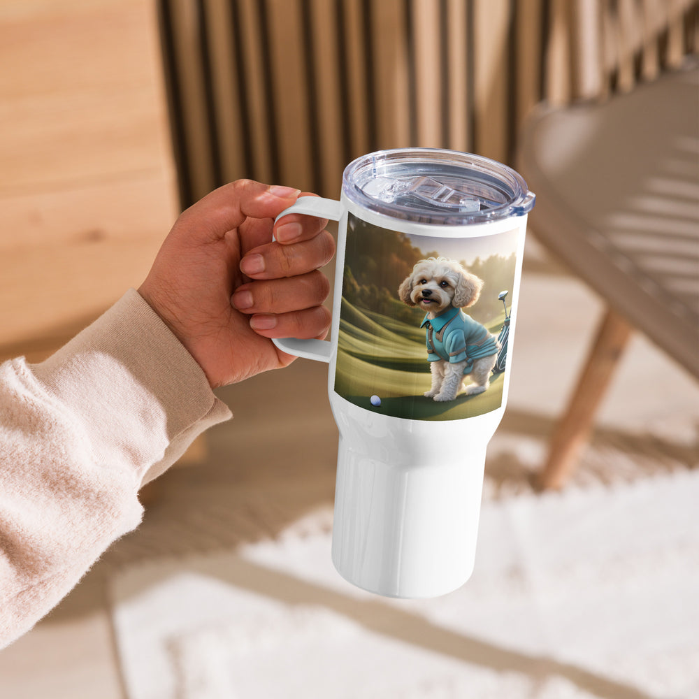 Cavapoo Golfer- Travel mug with a handle v4