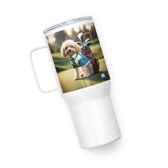 Cavapoo Golfer- Travel mug with a handle v8